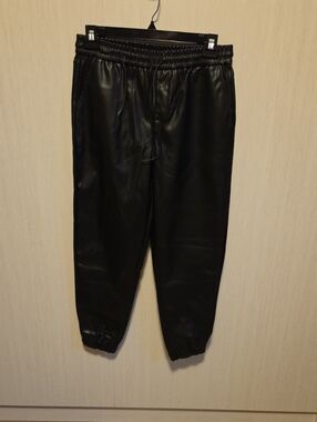 Women's Black Faux Leather Jogger Pants - Classic Comfort